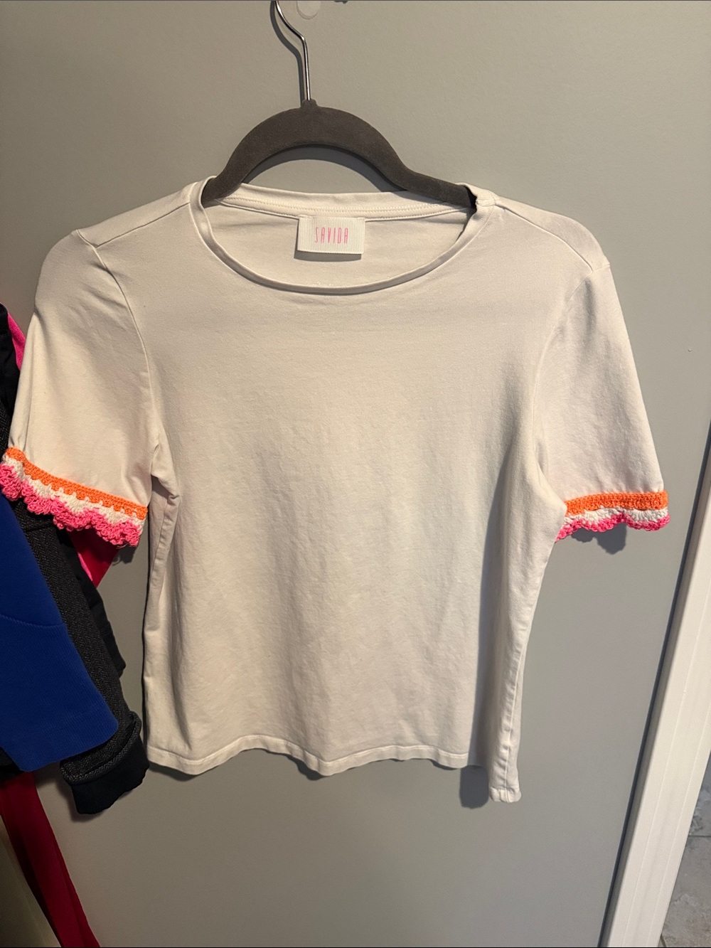 VIDA White Tee with Pink and Orange Trim